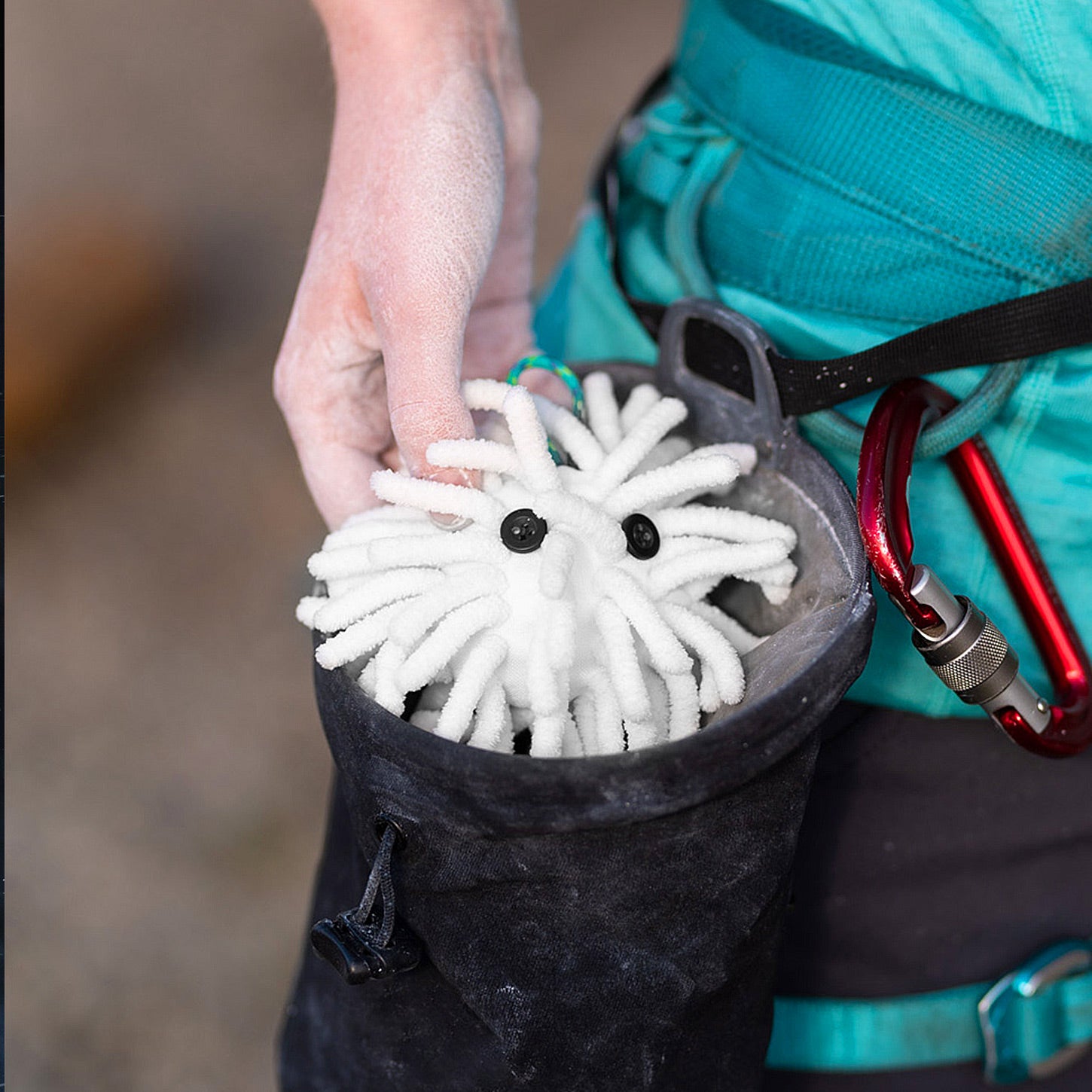 A photo of two Chalktopus. Each with many chalk grabbing tentacles made of microfibre material and two button eyes. Very cute. 
